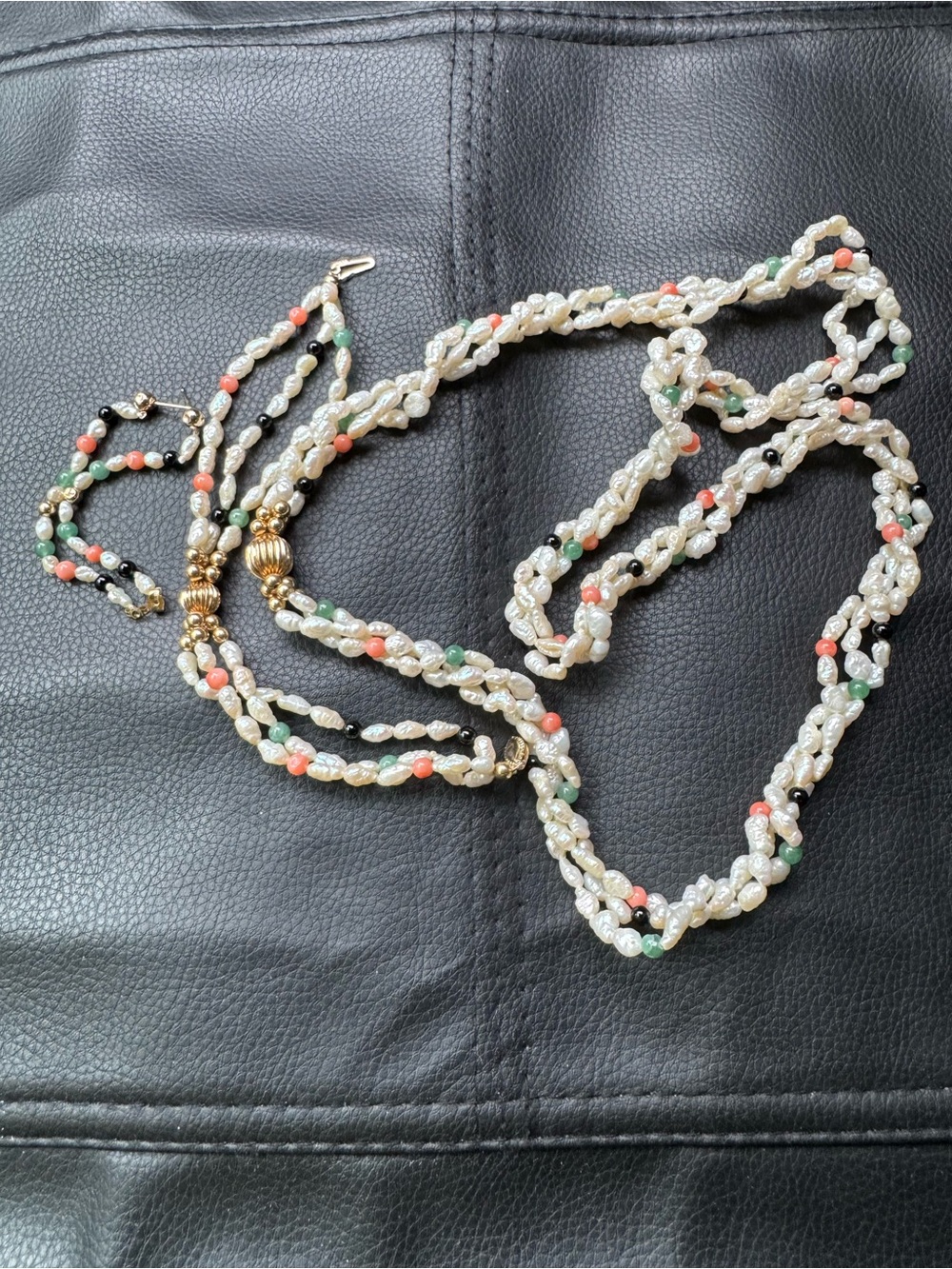 Freshwater 14k Gold Pearl Multi-Color Bead Necklace and Bracelet Set